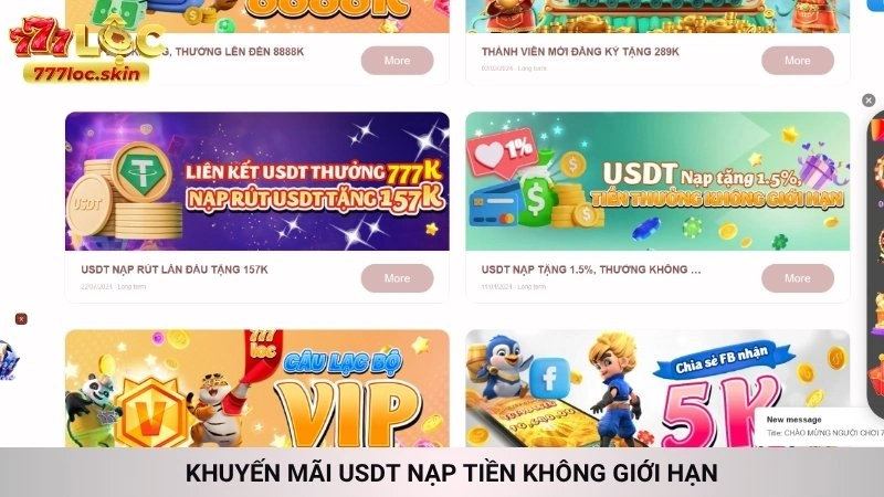 Khuyến mãi USDT nạp tiền không giới hạn