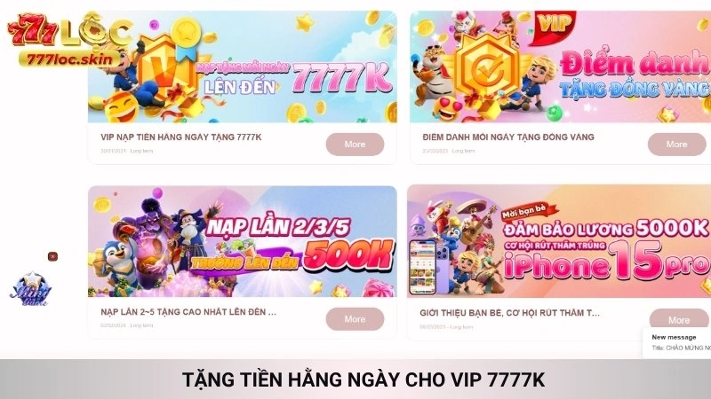 Tặng tiền hằng ngày cho VIP 7777K